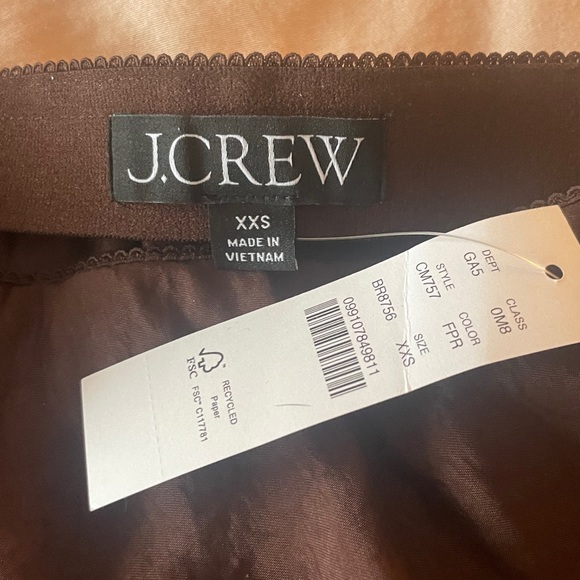 J Crew Lace Trim Slip Skirt in Brown Textured Satin XXS - Picture 2 of 6